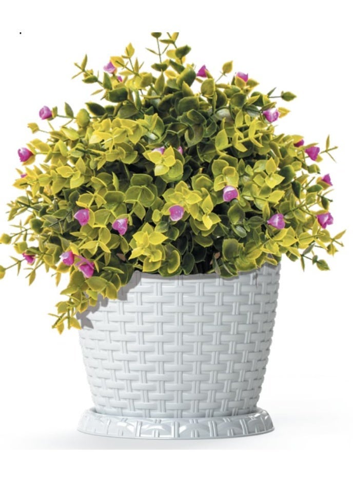 Marcolo Rosa 20cm Rattan Flowerpot, Elegant Rattan Design, Flower Plant Pot (White) - Image 3